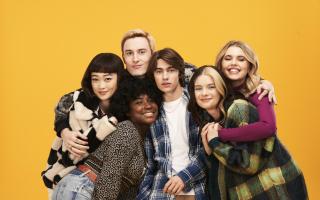 Callina Liang as Mei, Lauryn Ajufo as Neve, Eden H Davies as Jonny, Spike Fearn as Louis, Tessa Lucille as Regan and Carla Woodcock as Zia in Tell Me Everything on ITVX.