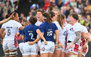 England and Hannah Botterman (right) celebrate a successful scrum. Picture: PA