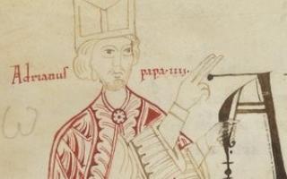 Adrian IV depicted in the Chronicle of Casauria, second half of the 12th century.